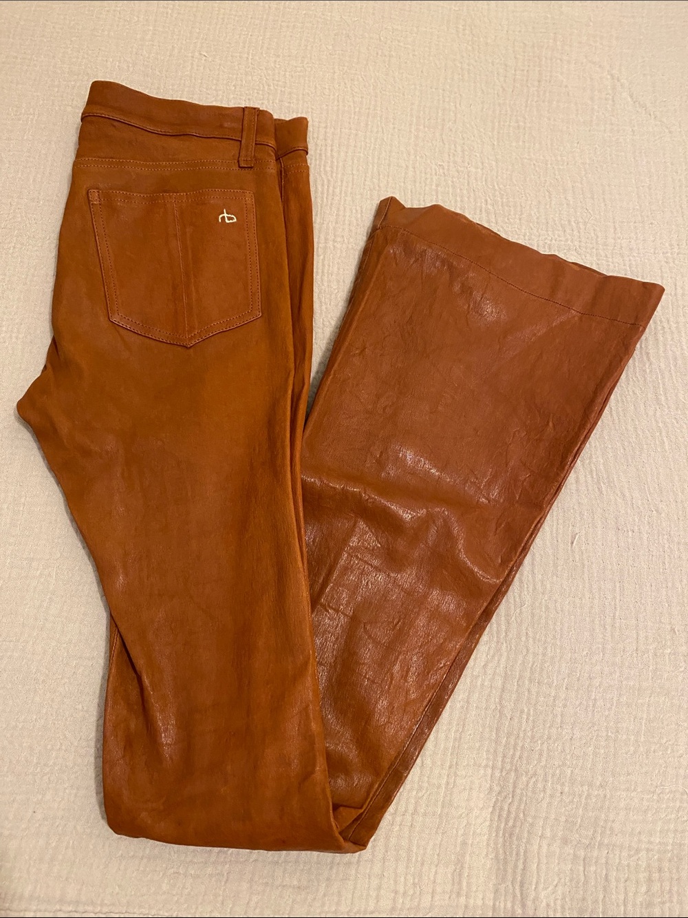 RAG & BONE Women's Real Leather Flare Pants — Rust Brown. Size 27